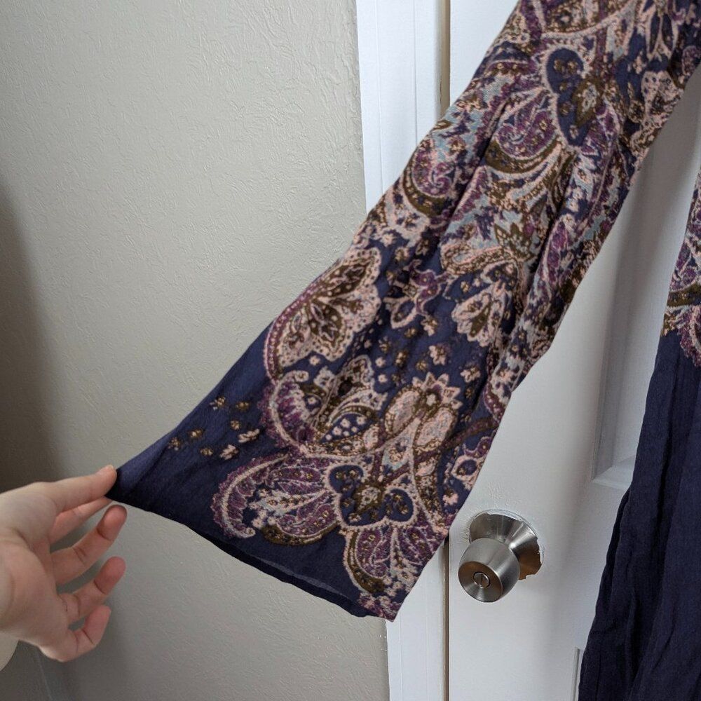 Free People | Navy Paisley Print V-Neck Tunic Dress Size 2 - Picture 3 of 7